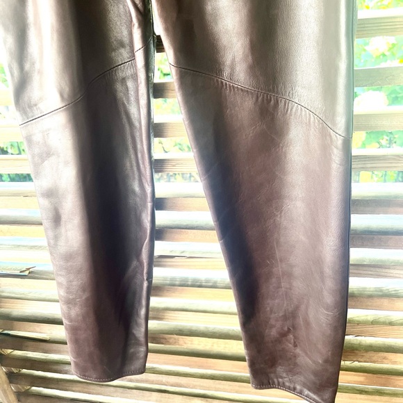 VAKKO Lambskin $390 Leggings Slacks Skinny Pants Trousers Leather Straight Leg - Picture 3 of 10